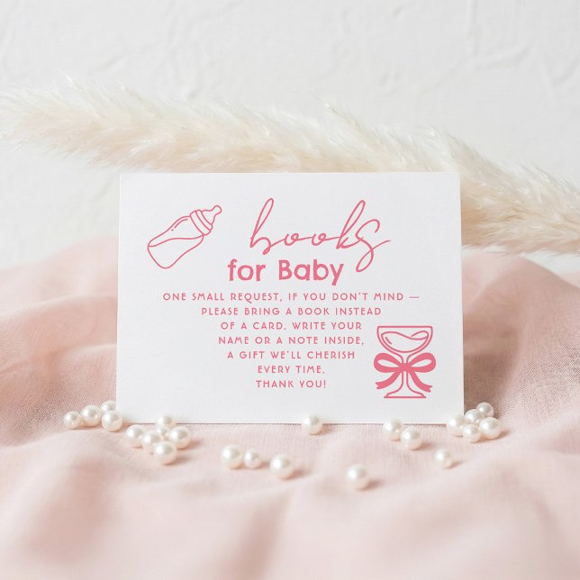 Tarjeta De Recepción Libro de Botella de Leche y Champán para Solicitud (Books for Baby - Pink Baby's Milk Bottle and Bow Champagne Glass Whimsical Fun Enclosure Card)