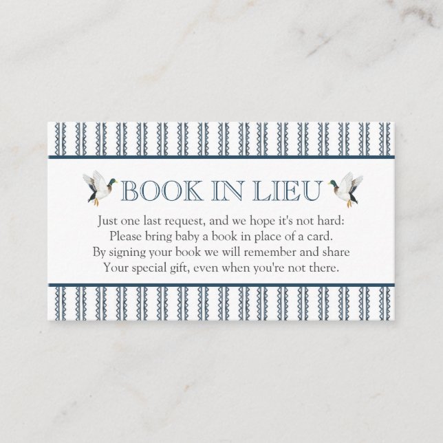 Tarjeta De Recepción Libro de pato Mallard en Lieu ducha bebé Insertar (Anverso)