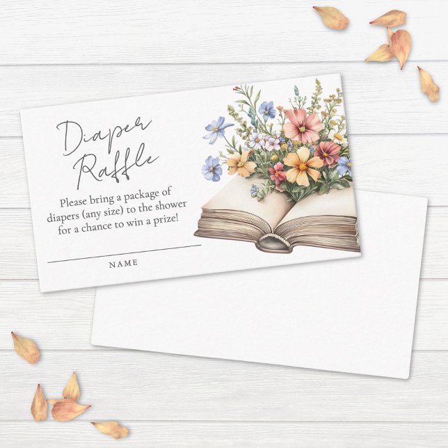 Tarjeta De Recepción Libro floral Baby Shower Diaper Raffle (Floral Book Baby Shower Diaper Raffle Enclosure Card)