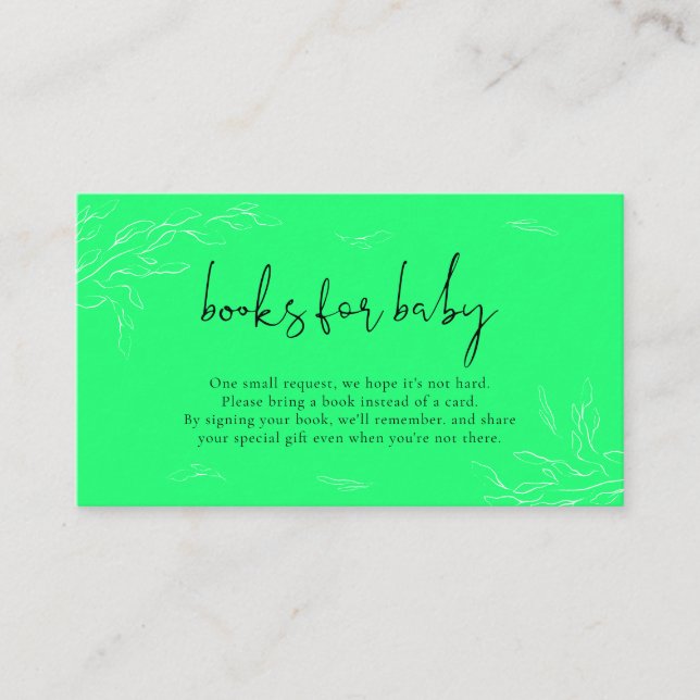 Tarjeta De Recepción Libro floral verde neón para bebé (Anverso)