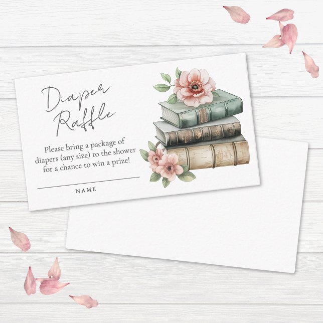 Tarjeta De Recepción Libro Rubor Pink Floral Baby Shower Diaper Raffle (Book Blush Pink Floral Baby Shower Diaper Raffle Enclosure Card)