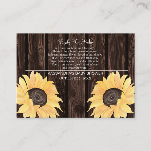 Tarjeta De Recepción Libro Rústico De Baby Shower De Girasol Para Bebé (Anverso)