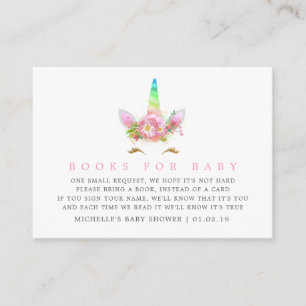 Tarjeta De Recepción Libro Solicitado para Baby Shower de Niña Unicorni