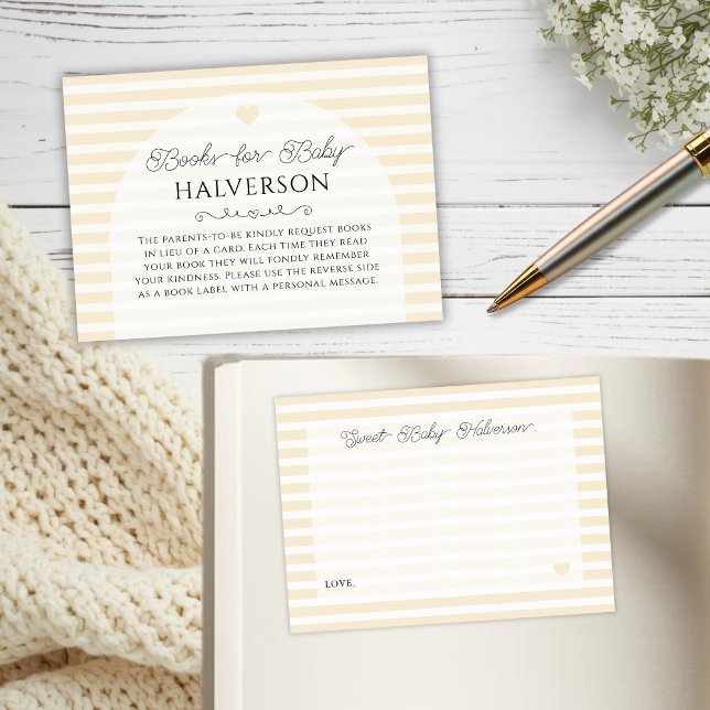 Tarjeta De Recepción Libro Solicitado para Baby Shower Moderno Amarillo (double sided books for baby shower book request card with personalized name, message and bookplate)