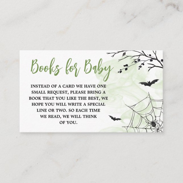 Tarjeta De Recepción Libro verde de Baby Shower para bebé de bruja (Anverso)
