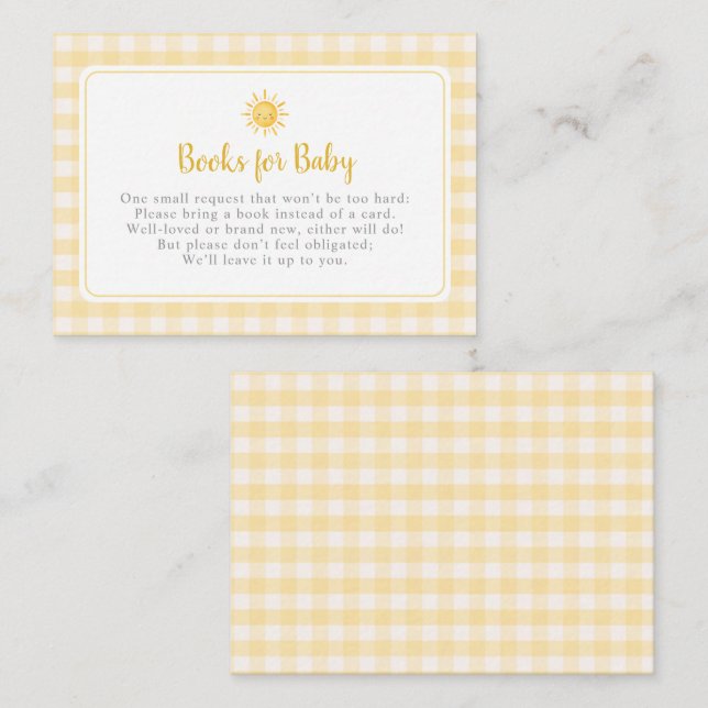 Tarjeta De Recepción Libros Amarillos de Sol para Bebé (Anverso / Reverso)