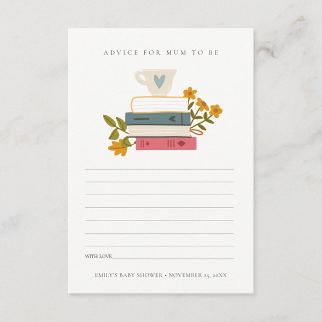 Tarjeta De Recepción Libros apilados Consejo Floral para Mamá Baby Show (Anverso)
