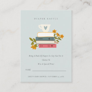 Tarjeta De Recepción Libros apilados Diaper Floral Mamá Raffle Baby Sho