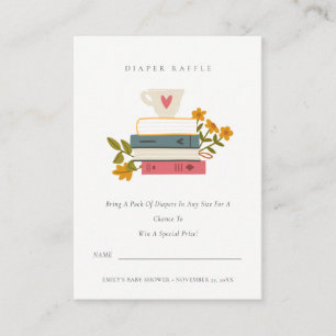 Tarjeta De Recepción Libros apilados Diaper Floral Mamá Raffle Baby Sho
