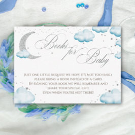 Tarjeta De Recepción Libros Azules Sobre La Luna Plata Para El Niño