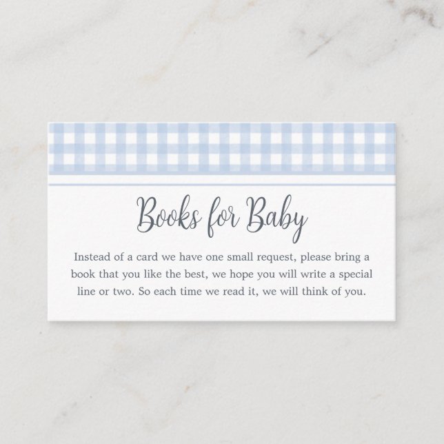 Tarjeta De Recepción Libros Baby Shower clásicos de Gingham para bebé (Anverso)