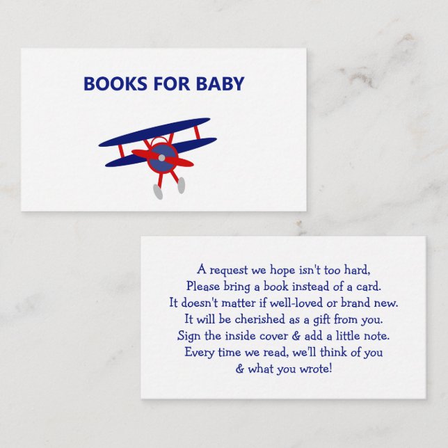 Tarjeta De Recepción Libros Baby Shower de aviones azules y rojos para  (Anverso / Reverso)