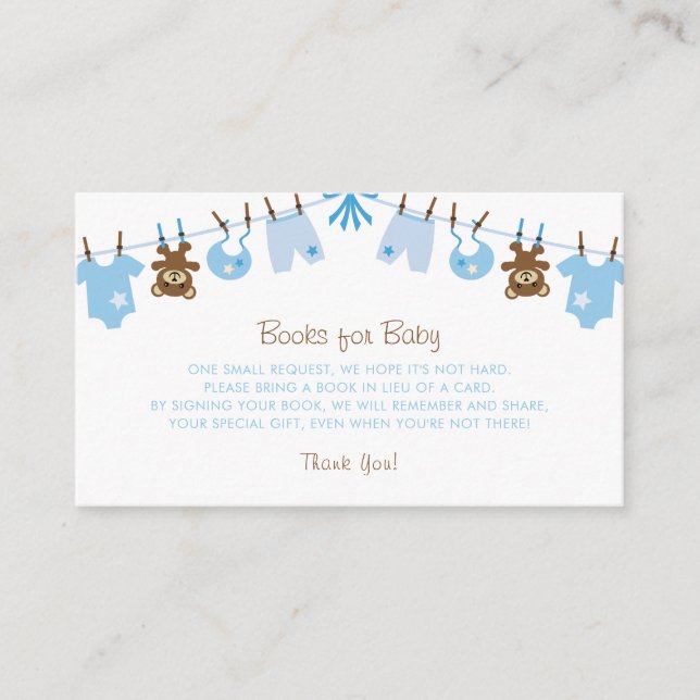 Tarjeta De Recepción Libros Baby Shower de Blue Boy para bebé (Anverso)