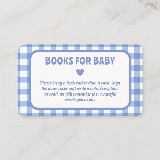 Tarjeta De Recepción Libros Baby Shower De Blue Gingham Boy Para Bebés (Anverso)