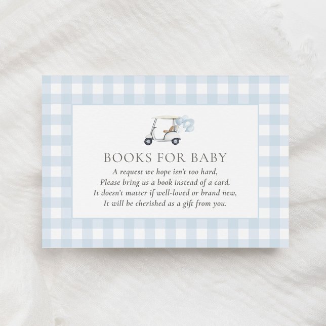 Tarjeta De Recepción Libros Baby Shower de Blue Gingham Golf para bebé (Subido por el creador)