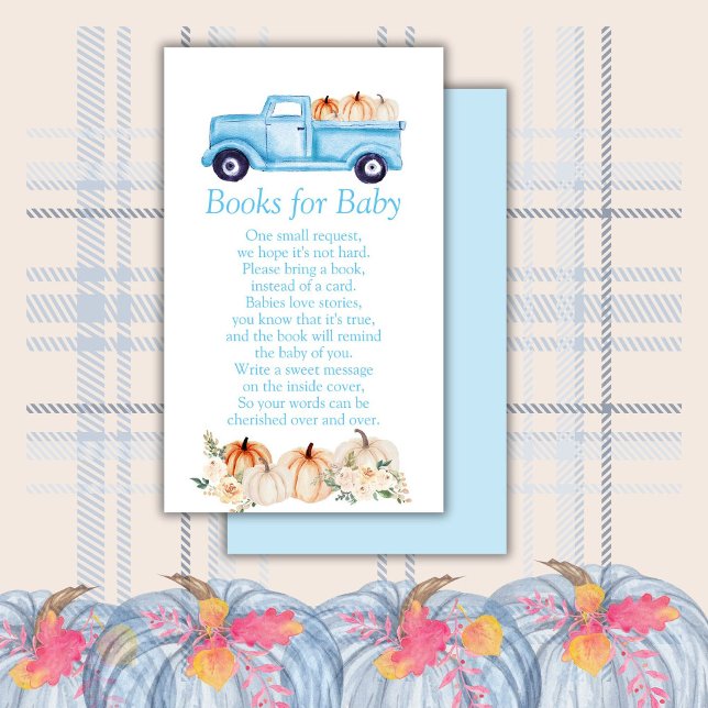 Tarjeta De Recepción Libros Baby Shower de calabaza azul para bebé (Subido por el creador)