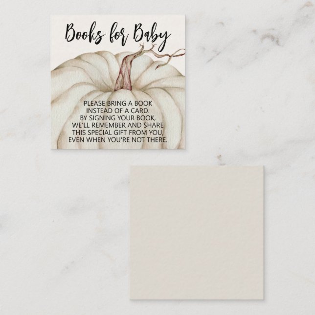 Tarjeta De Recepción Libros Baby Shower de calabaza blanca para el bebé (Anverso / Reverso)