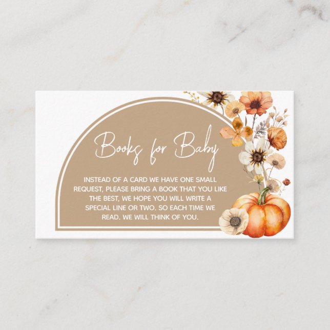 Tarjeta De Recepción Libros Baby Shower de calabaza de flores silvestre (Anverso)