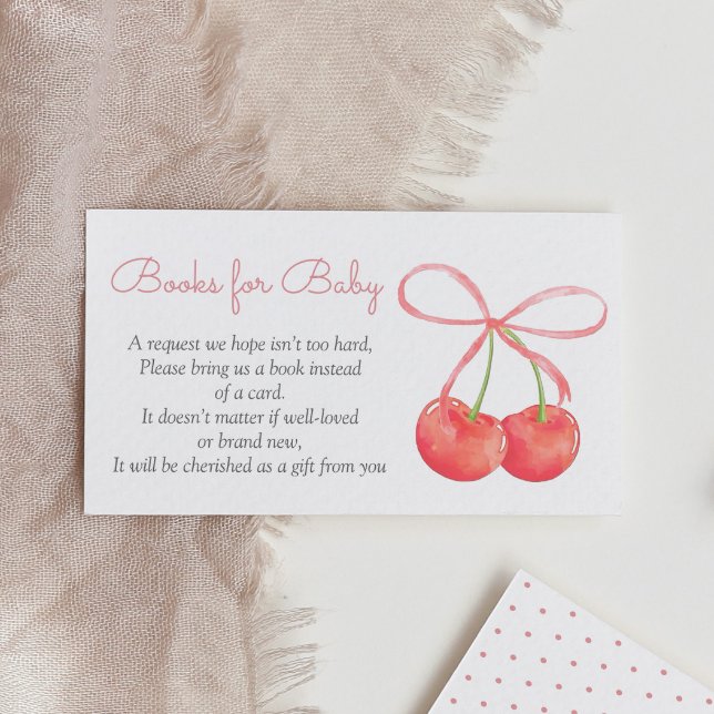 Tarjeta De Recepción Libros Baby Shower de cereza y cinta rosa para beb (Subido por el creador)