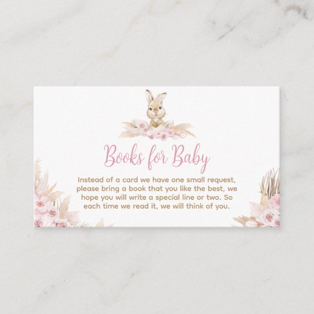 Tarjeta De Recepción Libros Baby Shower de conejo rosado para bebé (Anverso)