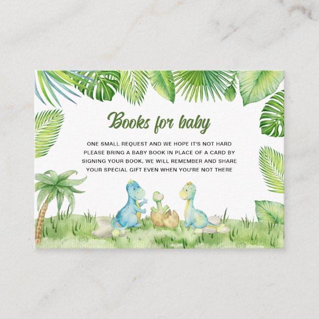 Tarjeta De Recepción Libros Baby Shower de dinosaurios para bebé (Anverso)