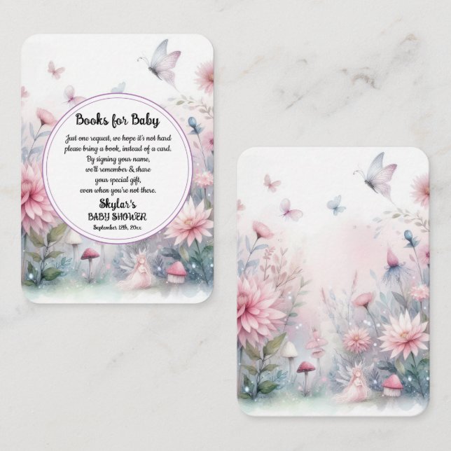 Tarjeta De Recepción Libros Baby Shower de Fairy Garden para bebé (Anverso / Reverso)