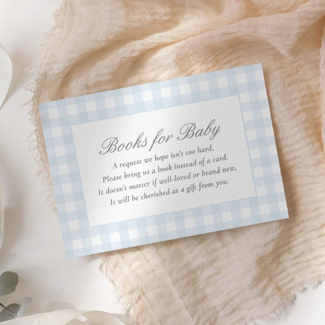 Tarjeta De Recepción Libros Baby Shower de Gingham azul para bebé (Subido por el creador)