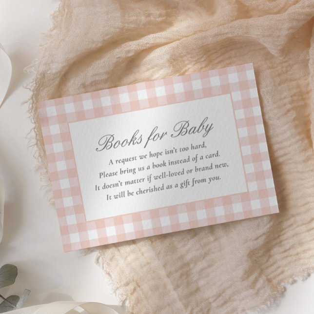 Tarjeta De Recepción Libros Baby Shower de Gingham rosa para el bebé (Subido por el creador)