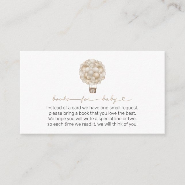 Tarjeta De Recepción Libros Baby Shower de globos aerostáticos de Beige (Anverso)