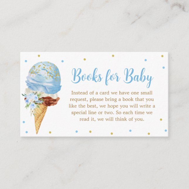 Tarjeta De Recepción Libros Baby Shower de helados azules para bebé (Anverso)