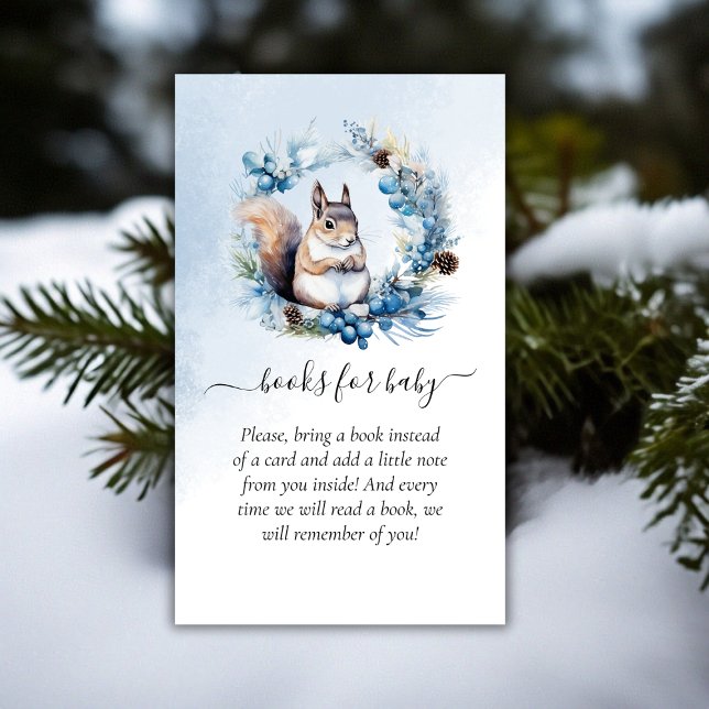 Tarjeta De Recepción Libros Baby Shower de la ardilla de invierno para  (Winter Squirrel Baby Shower Books for Baby Enclosure Card)