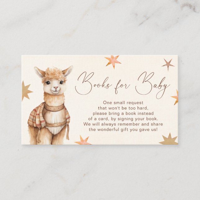 Tarjeta De Recepción Libros Baby Shower De Llama Boho Para El Bebé (Anverso)