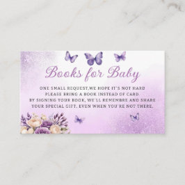 Tarjeta De Recepción Libros Baby Shower de mariposa morada floral para
