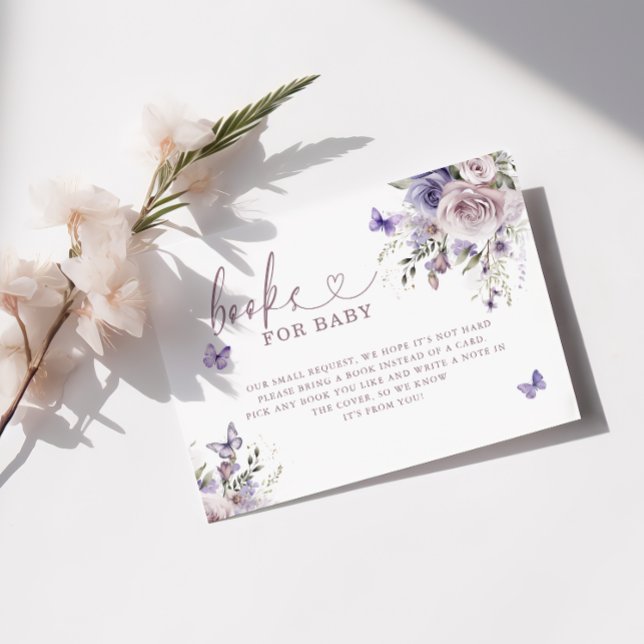 Tarjeta De Recepción Libros Baby Shower De Mariposa Púrpura Para Bebé (Subido por el creador)