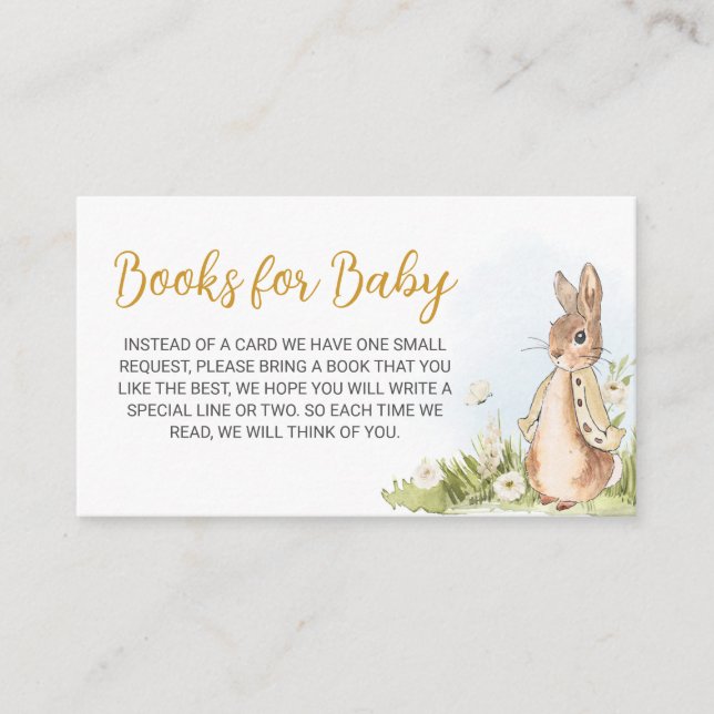 Tarjeta De Recepción Libros Baby Shower de Peter Rabbit para bebé (Anverso)