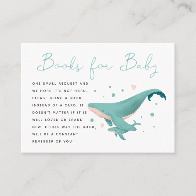 Tarjeta De Recepción Libros Baby Shower de Whale Boy para bebé (Anverso)