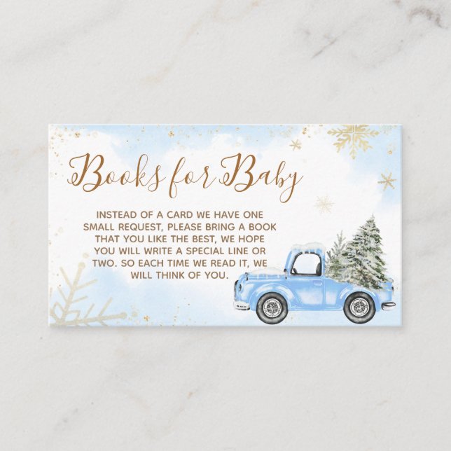 Tarjeta De Recepción Libros Baby Shower de Winter Blue Truck para bebé (Anverso)