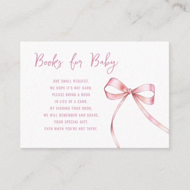 Tarjeta De Recepción Libros Baby Shower simples Chicas de Bow Rosa para (Anverso)
