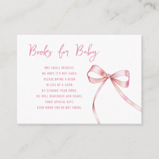 Tarjeta De Recepción Libros Baby Shower simples Chicas de Bow Rosa para