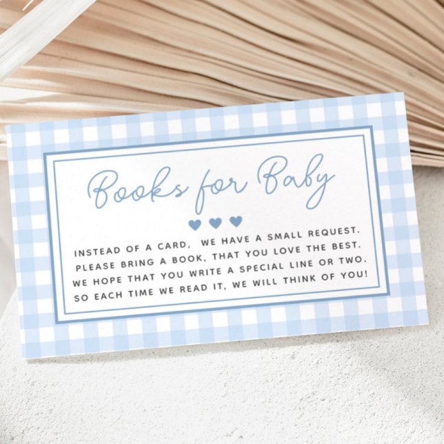 Tarjeta De Recepción Libros Blue Gingham Boy para Baby Shower (Blue Gingham Boy Baby Shower)