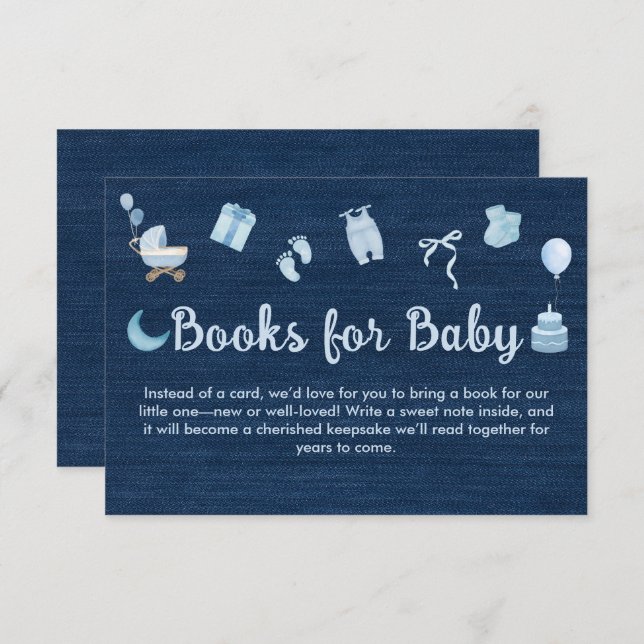 Tarjeta De Recepción Libros Blue Jean Baby Denim para Baby Shower (Anverso / Reverso)