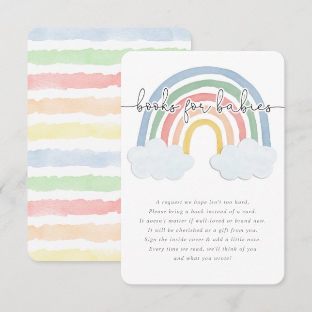 Tarjeta De Recepción Libros color arcoiris pastel para bebés mellizos (Anverso / Reverso)