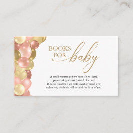 Tarjeta De Recepción Libros con globos rosados y dorados para bebé