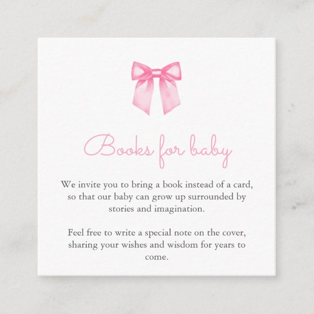 Tarjeta De Recepción Libros con Lazo Rosa para Bebé (Anverso)