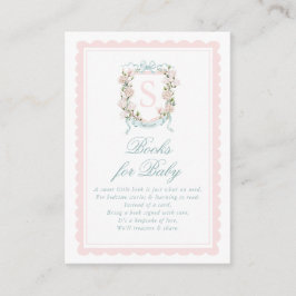 Tarjeta De Recepción Libros con lazo rosa y cresta floral para bebé