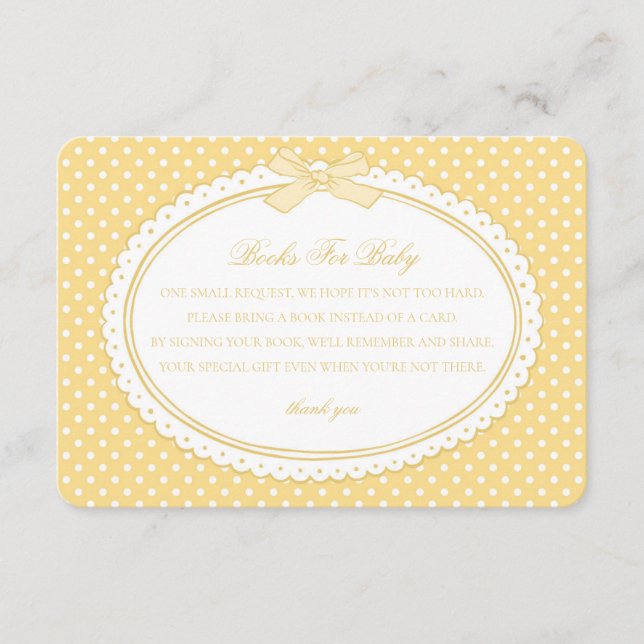 Tarjeta De Recepción Libros Coquette de Gingham Amarillo para Bebé (Anverso)
