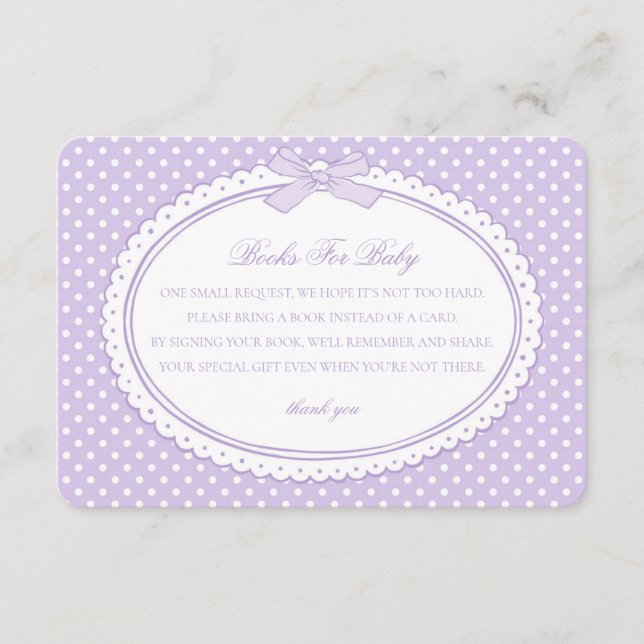 Tarjeta De Recepción Libros Coquette de Gingham Morado para Bebé (Anverso)