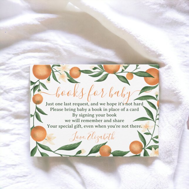 Tarjeta De Recepción Libros cortados de naranja de cítricos botánicos p (Botanical citrus orange cutie books for baby enclosure card)