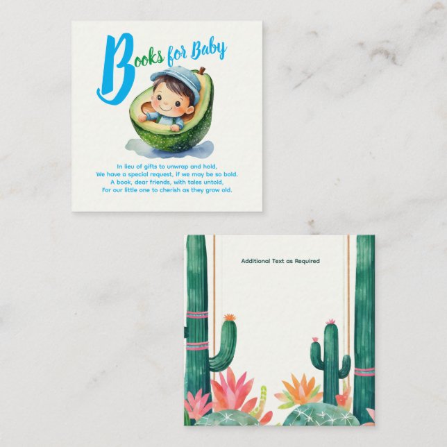 Tarjeta De Recepción Libros cortos para bebé niño ducha Fiesta Aguacate (Anverso / Reverso)