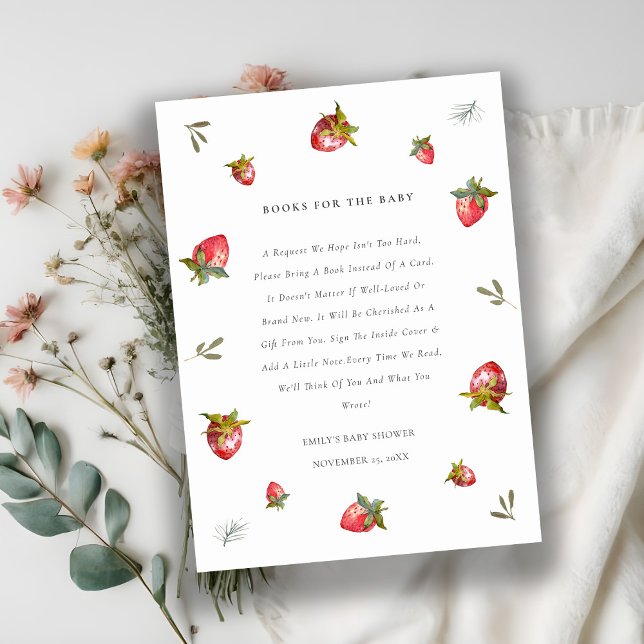 Tarjeta De Recepción Libros Cubiertos De Fresa Roja Para Baby Shower (Subido por el creador)